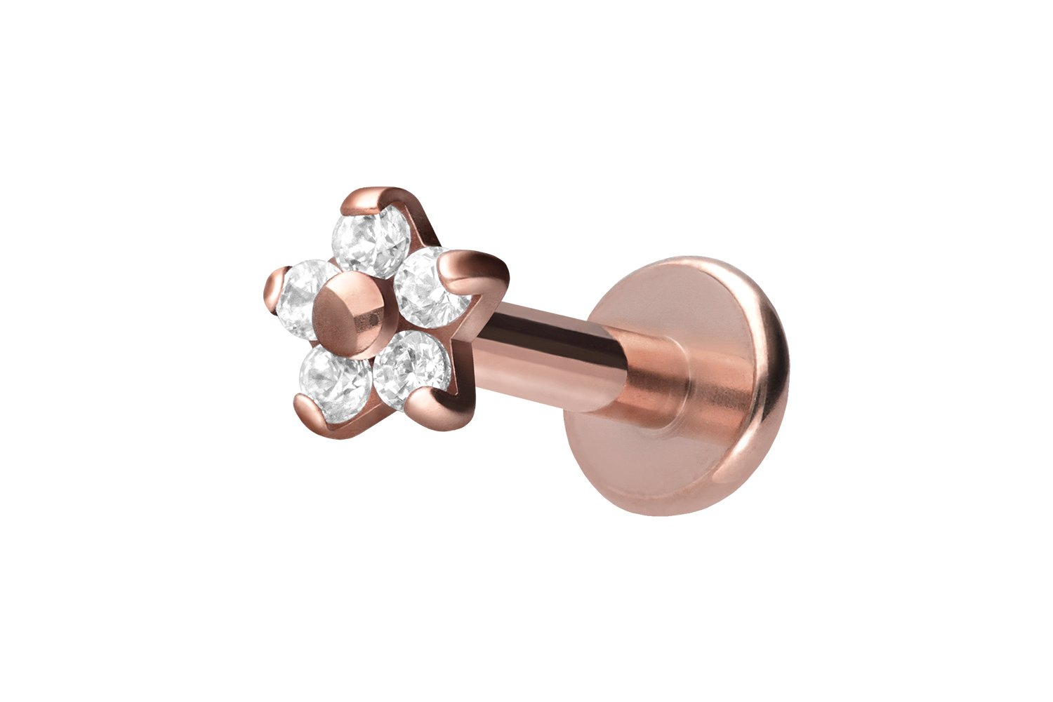 Titan Labret Piercing mit Innengewinde BLUME MIT 5 KRISTALLEN